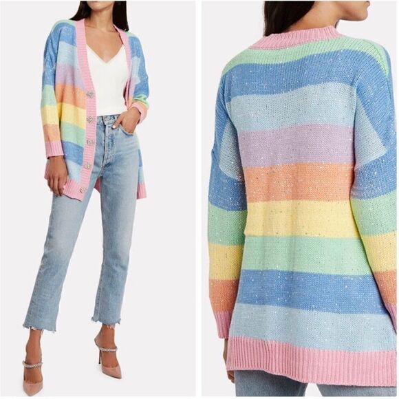 Olivia Rubin Rainbow Sequin Stripe Mika Cardigan L - Picture 1 of 5